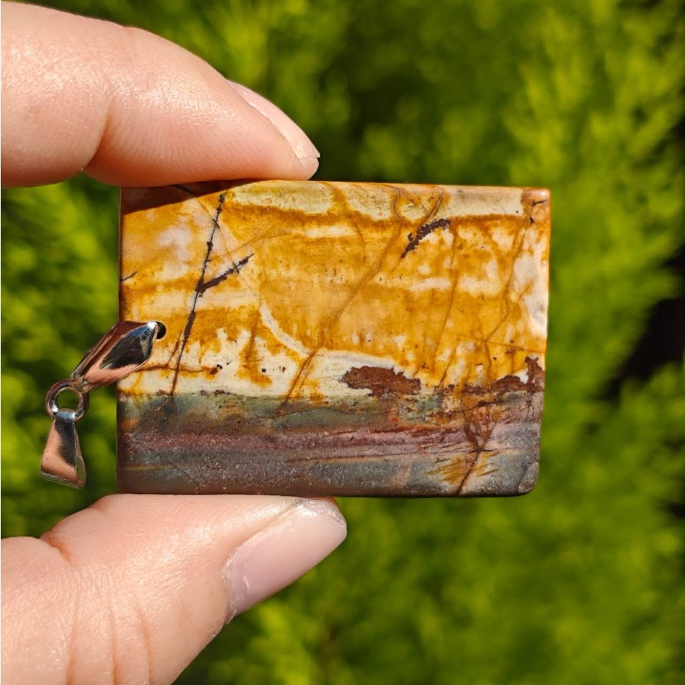 Sterling silver 925 stamped Polychrome‎ Jasper Pendant 1405